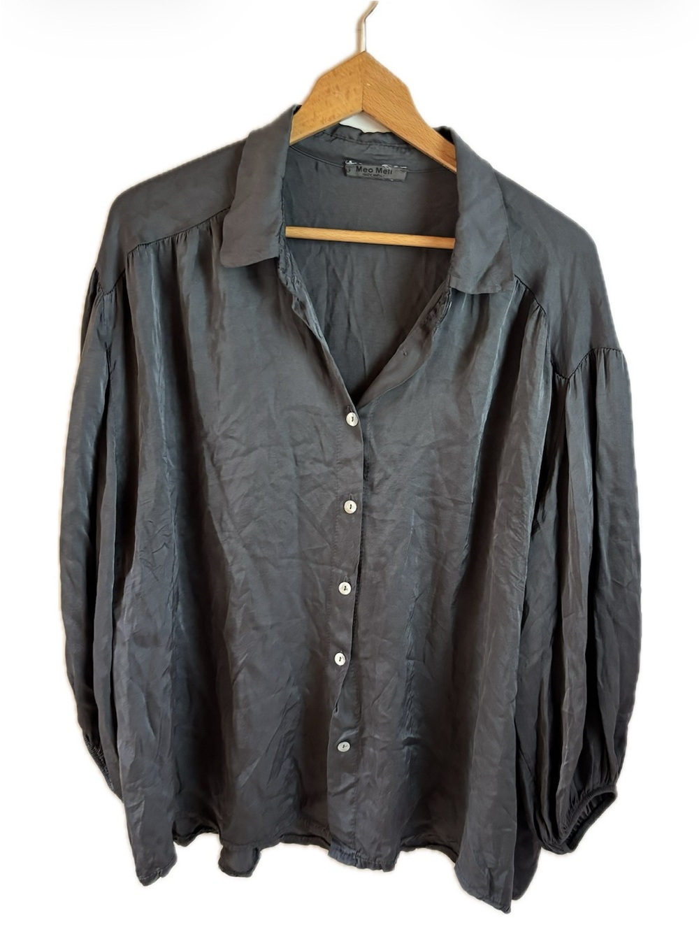 Meo Meli Charcoal Viscose Button-Up Shirt